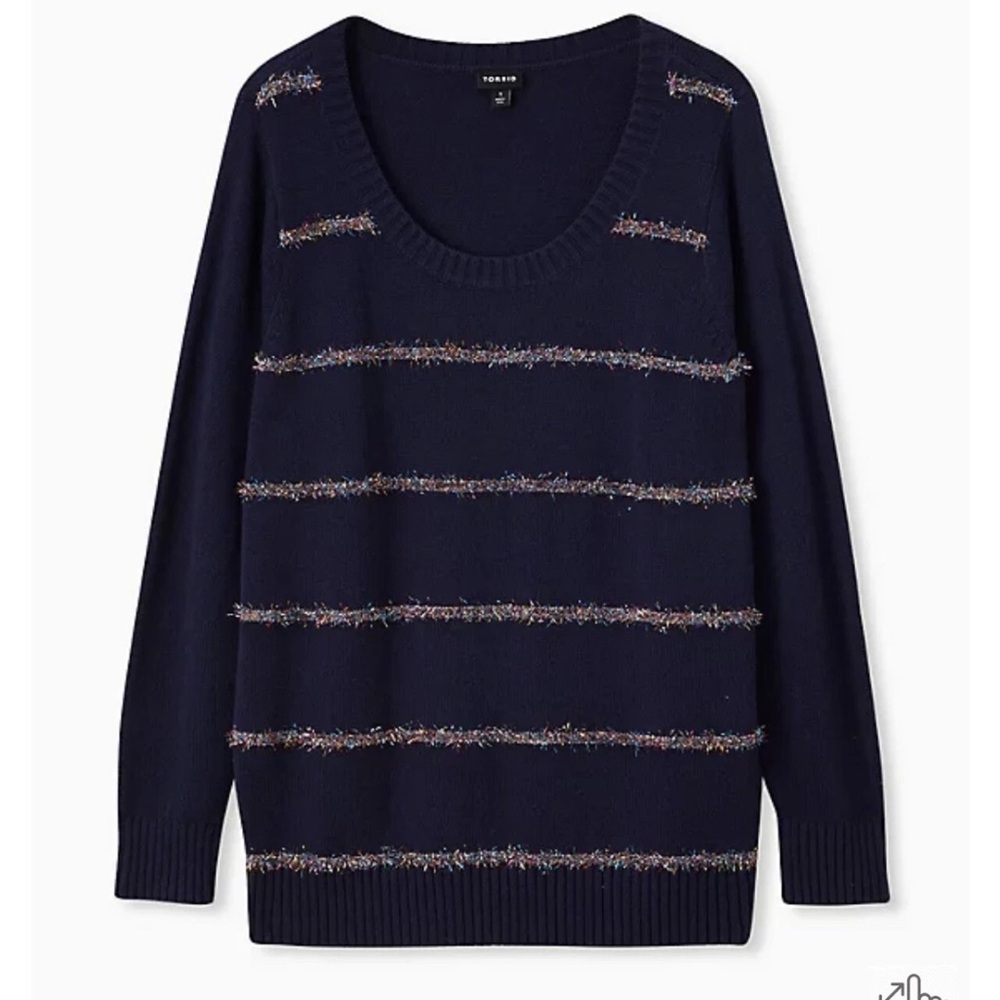 Torrid Dark Blue Sweater with Tinsel Multicolored Stripes